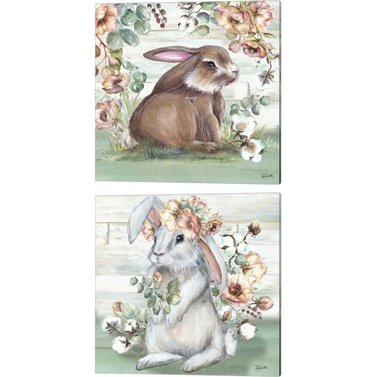 Farmhouse Bunny A by Tre Sorelle Studios 14" x 14" Canvas Wall Art (Set of 2)